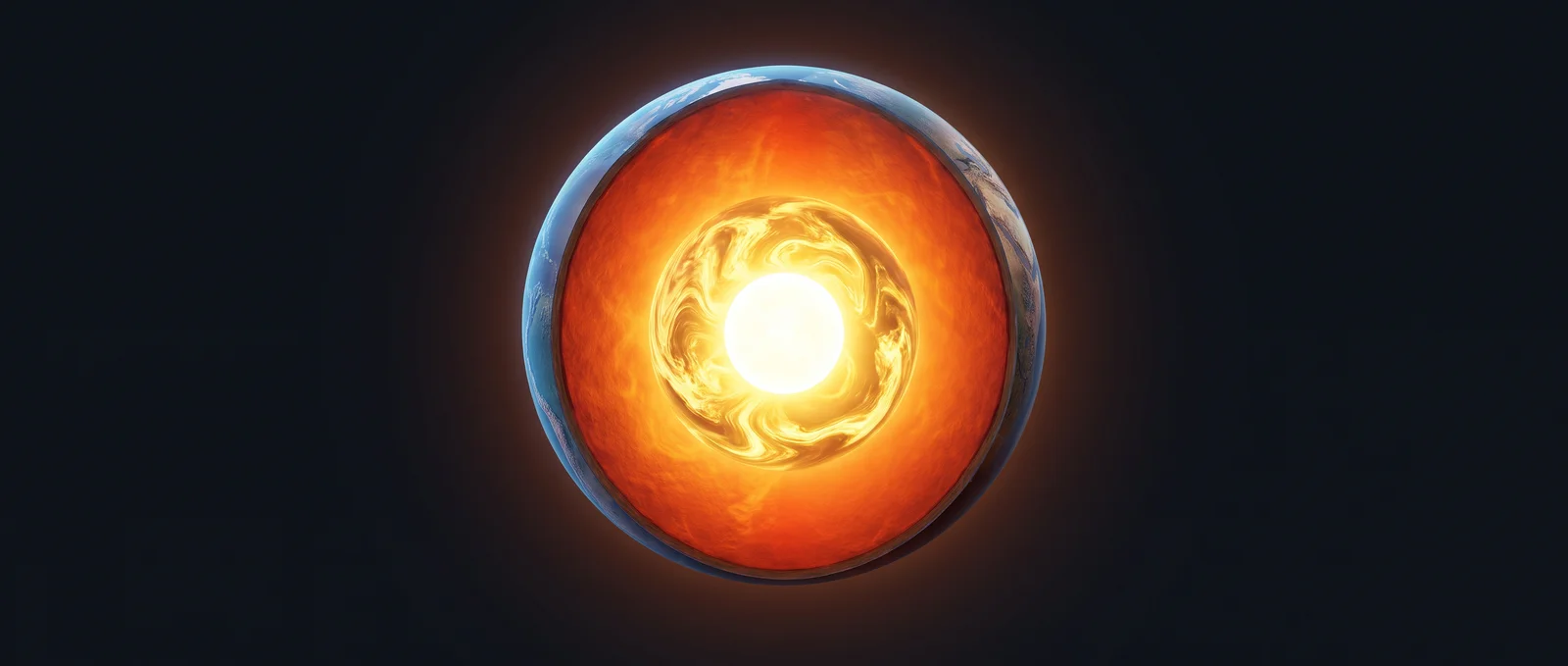 A cross-section of the Earth's layers, glowing warm toward the core